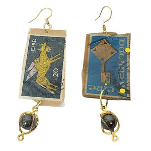 18k Gold Plated Winged Ox Lichfield Gospel Book Stamp Earrings